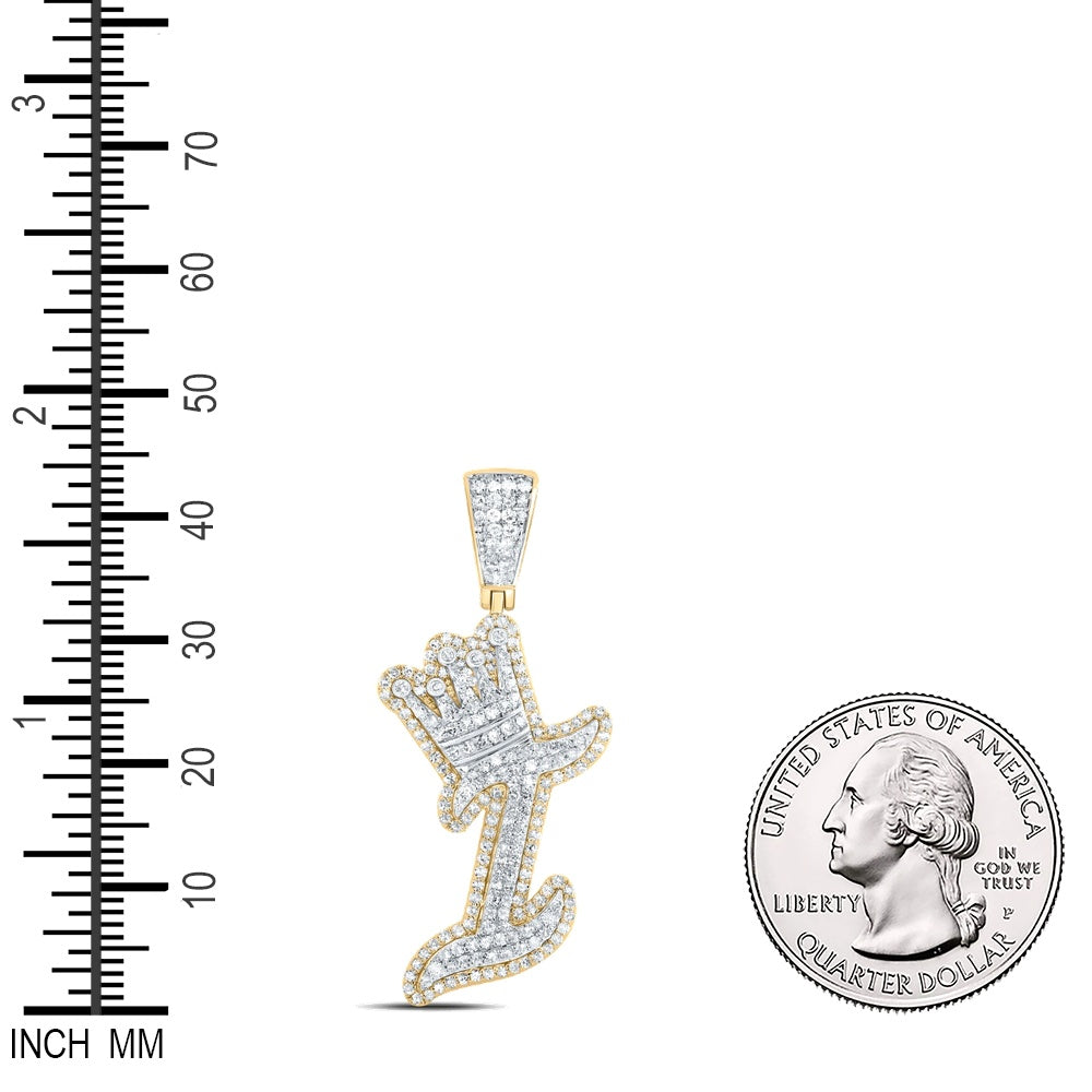 1.1 Ctw Natural Diamond Crown Initial Letter Alphabet I Pendant in 10k Yellow Gold