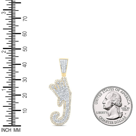 0.99 Ctw Natural Diamond Crown Initial Letter Alphabet J Pendant in 10k Yellow Gold