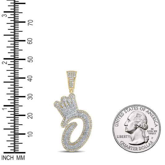 1.17 Ctw Natural Diamond Crown Initial Letter Alphabet O Pendant in 10k Yellow Gold