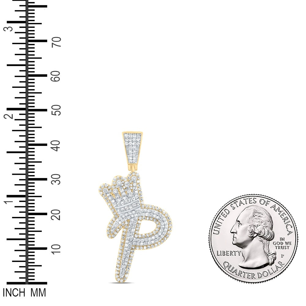1.17 Ctw Natural Diamond Crown Initial Letter Alphabet P Pendant in 10k Yellow Gold