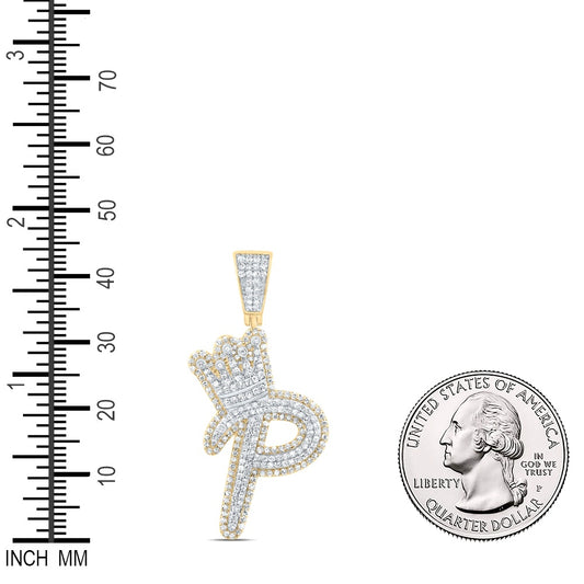 1.17 Ctw Natural Diamond Crown Initial Letter Alphabet P Pendant in 10k Yellow Gold