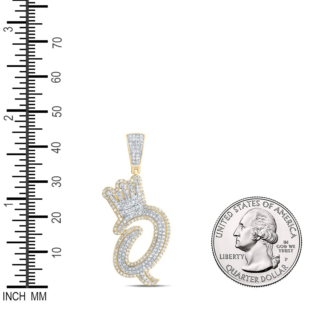 1.24 Ctw Natural Diamond Crown Initial Letter Alphabet Q Pendant in 10k Yellow Gold