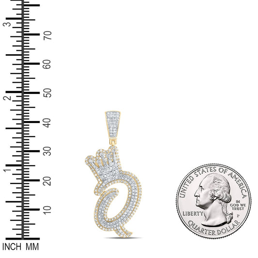 1.24 Ctw Natural Diamond Crown Initial Letter Alphabet Q Pendant in 10k Yellow Gold