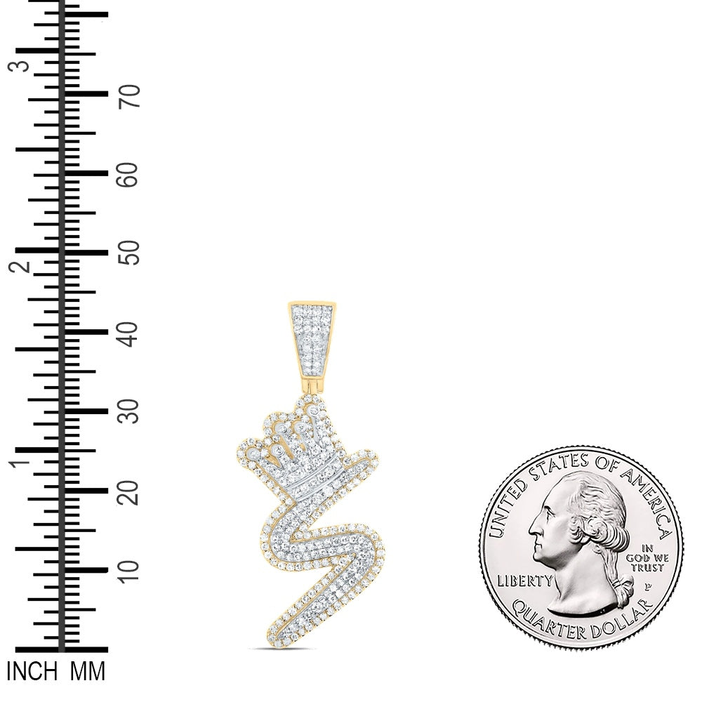 1.05 Ctw Natural Diamond Crown Initial Letter Alphabet S Pendant in 10k Yellow Gold