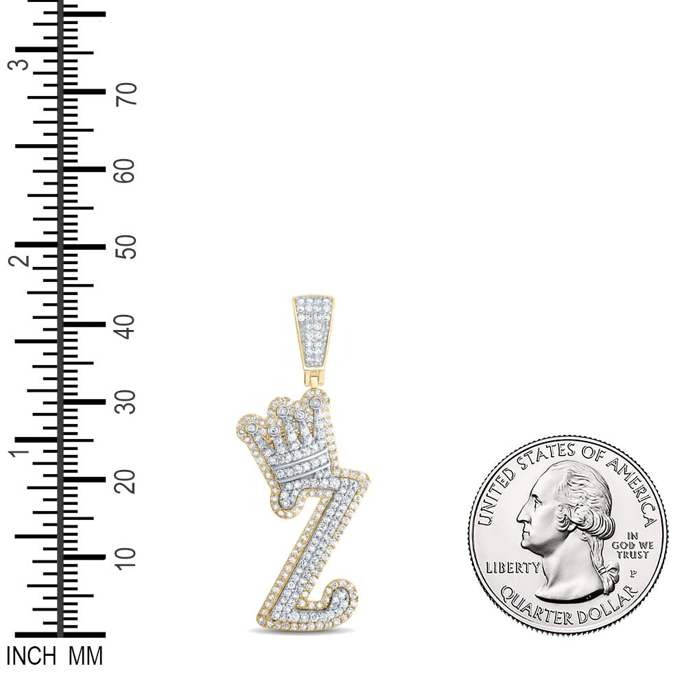 1.03 Ctw Natural Diamond Crown Initial Letter Alphabet Z Pendant in 10k Yellow Gold