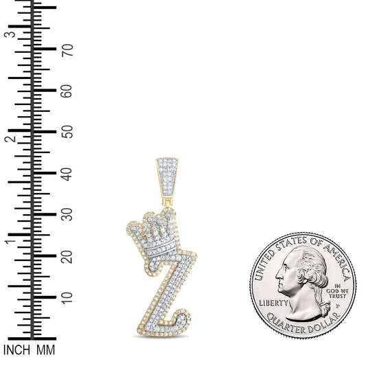 1.03 Ctw Natural Diamond Crown Initial Letter Alphabet Z Pendant in 10k Yellow Gold