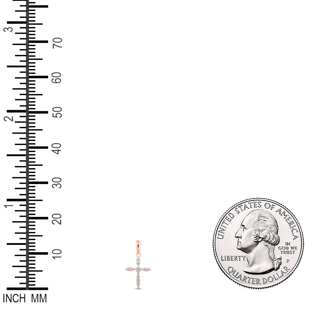 0.1 Ctw Natural Diamond Cross Marque Design Pendant in 10k Rose Gold