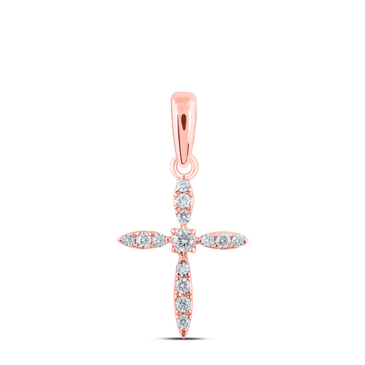 0.1 Ctw Natural Diamond Cross Marque Design Pendant in 10k Rose Gold