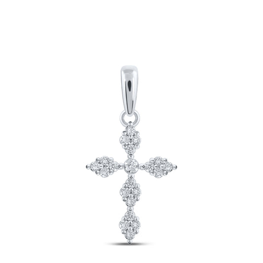 0.16 Ctw Natural Diamond Cross Religious Pendant in 10k White Gold