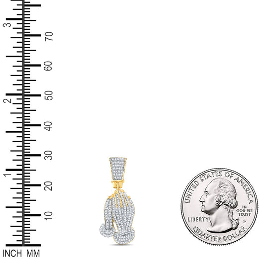 0.43 Ctw Natural Diamond Hiphop Praying Hand Pendant in 14k Yellow Gold