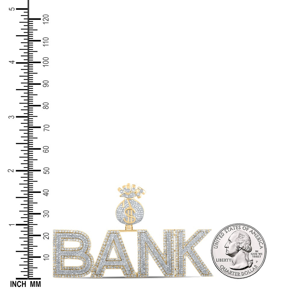 3.92 Ctw Natural Diamond Dollar Money Bag Bank Hiphop Pendant in 14k Two-tone Gold