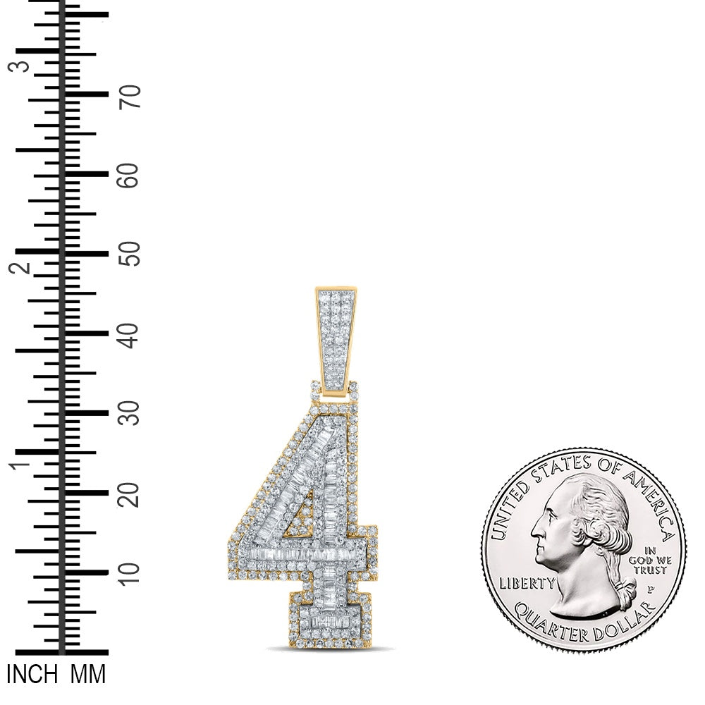 1.47 Ctw Natural Diamond Block Number Four 4 Pendant in 14k Two-tone Gold