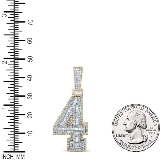 1.47 Ctw Natural Diamond Block Number Four 4 Pendant in 14k Two-tone Gold