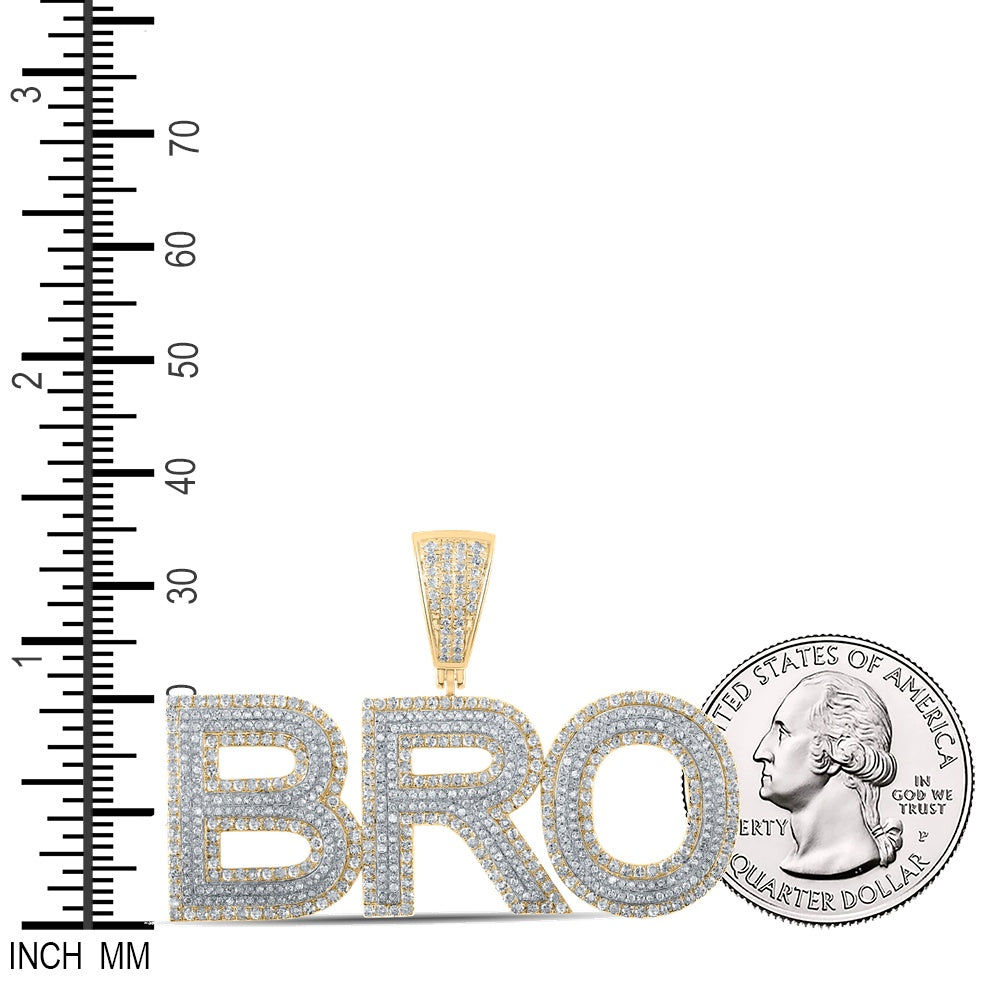 3.06 Ctw Natural Diamond BRO Nameplate Hiphop Pendant in 14k Two-tone Gold
