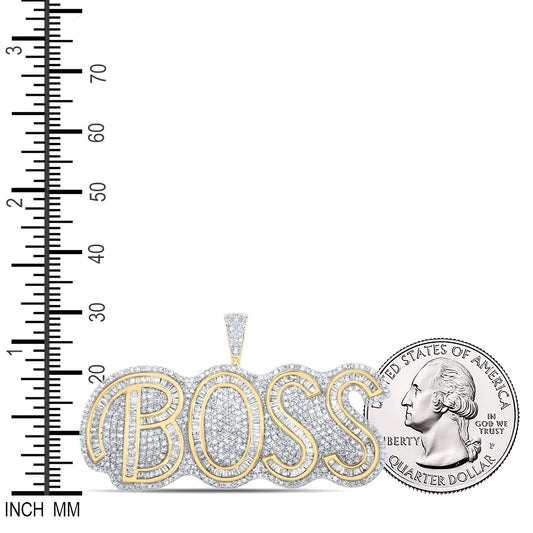 3 Ctw Natural Diamond Hiphop Boss Nameplate Pendant in 14k Two-tone Gold