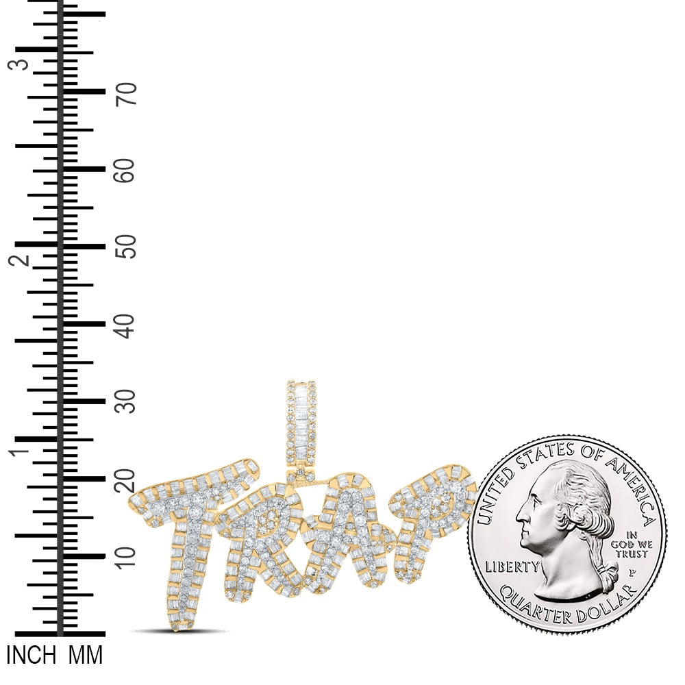 3.38 Ctw Natural Diamond TRAP Nameplate Hiphop Pendant in 14k Two-tone Gold