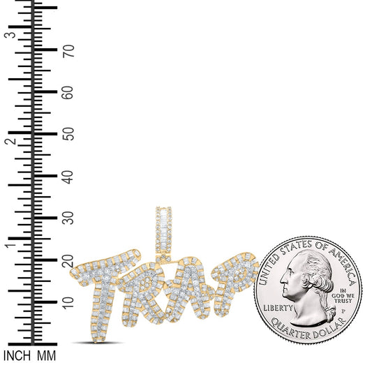 3.38 Ctw Natural Diamond TRAP Nameplate Hiphop Pendant in 14k Two-tone Gold