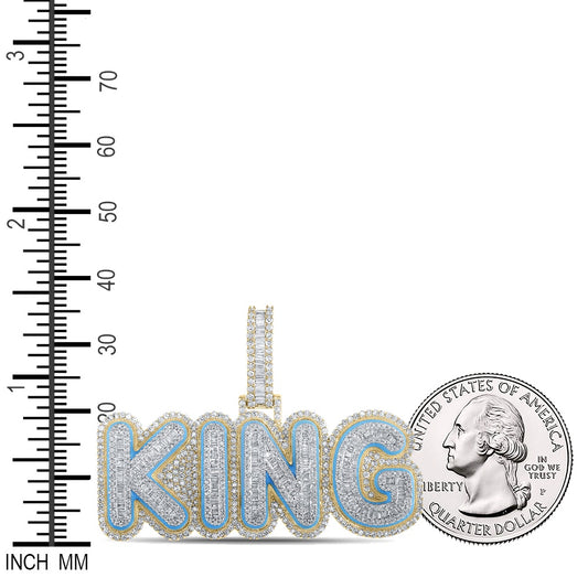 3.45 Ctw Natural Diamond Hiphop King Nameplate Pendant in 14k Two-tone Gold