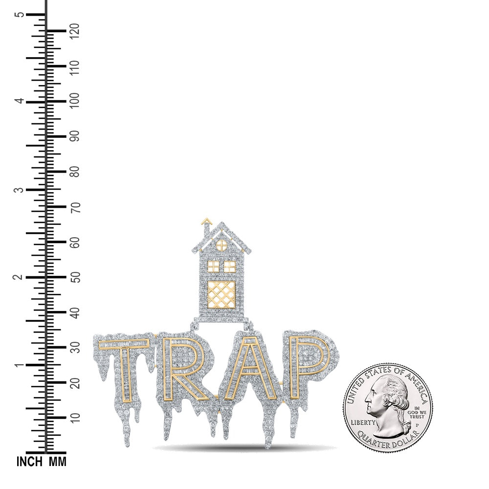 8.02 Ctw Natural Diamond Trap House Hiphop Pendant in 14k Yellow Gold