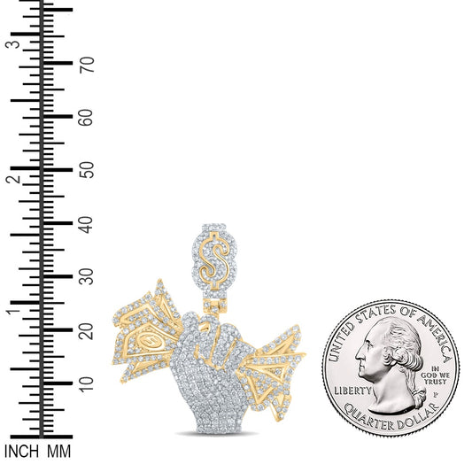 2.64 Ctw Natural Diamond Money On the Hand Dollar Sign Pendant in 14k Yellow Gold