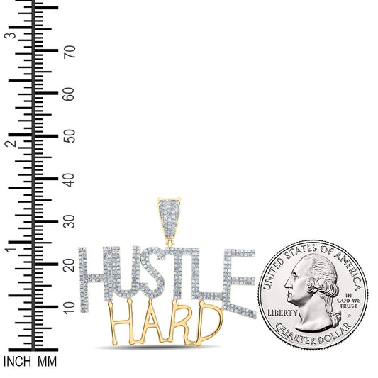 1.1 Ctw Natural Diamond Hustle Hard Nameplate Hiphop Pendant in 14k Yellow Gold