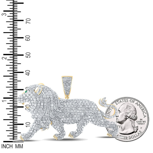 5.47 Ctw Natural Diamond Cluster Hiphop Walking Lion King Pendant in 14k Yellow Gold