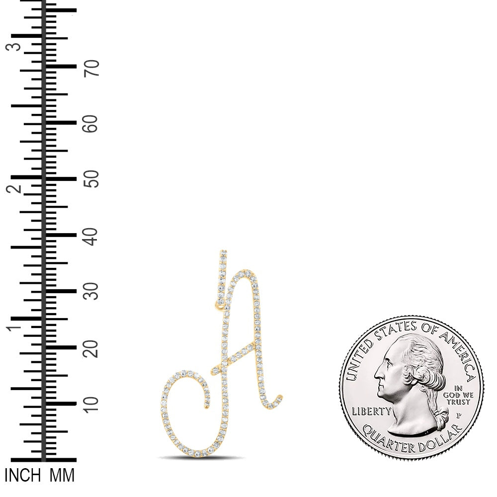 0.47 Ctw Natural Diamond Cursive Script Initial Letter Alphabet A Pendant in 14k Yellow Gold