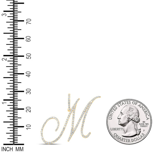 0.83 Ctw Natural Diamond Cursive Initial Letter M Pendant in 14k Yellow Gold