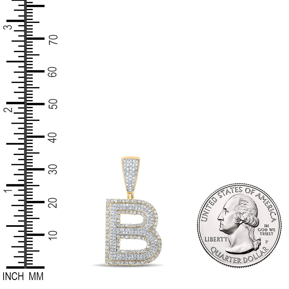 0.97 Ctw Natural Diamond Block Initial Letter Alphabet B Pendant in 14k Two-tone Gold