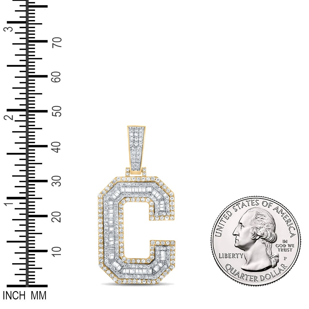 1.74 Ctw Natural Diamond Block Initial Letter Alphabet C Pendant in 14k Two-tone Gold
