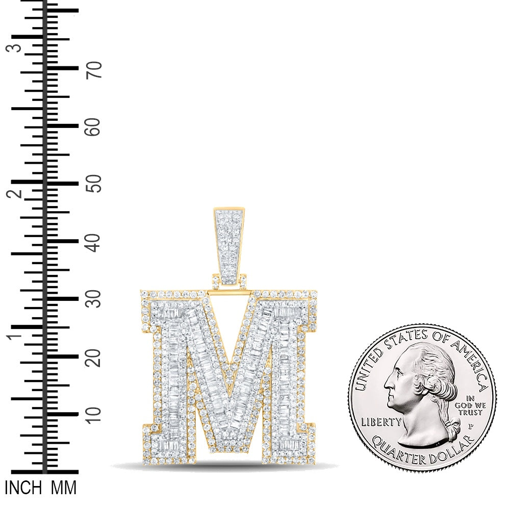 2.85 Ctw Natural Diamond Block Initial Letter Alphabet M Pendant in 14k Two-tone Gold