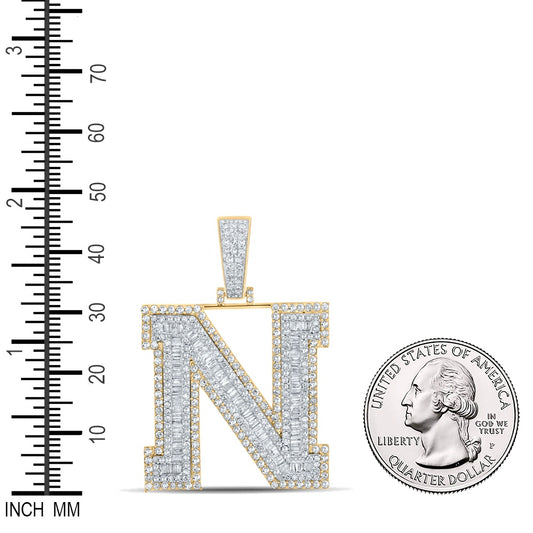 2.65 Ctw Natural Diamond Block Initial Letter Alphabet N Pendant in 14k Two-tone Gold