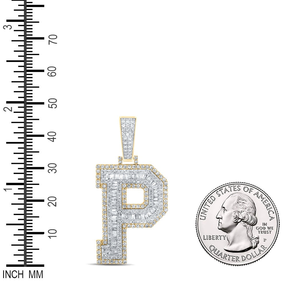 1.91 Ctw Natural Diamond Block Initial Letter Alphabet P Pendant in 14k Two-tone Gold