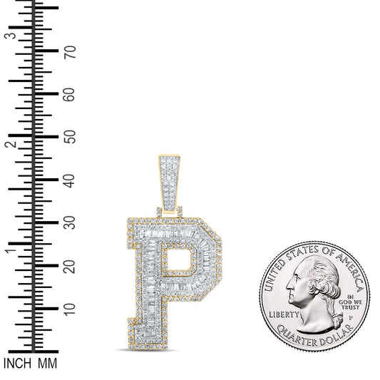 1.91 Ctw Natural Diamond Block Initial Letter Alphabet P Pendant in 14k Two-tone Gold
