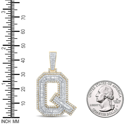 2.2 Ctw Natural Diamond Block Initial Letter Alphabet Q Pendant in 14k Two-tone Gold