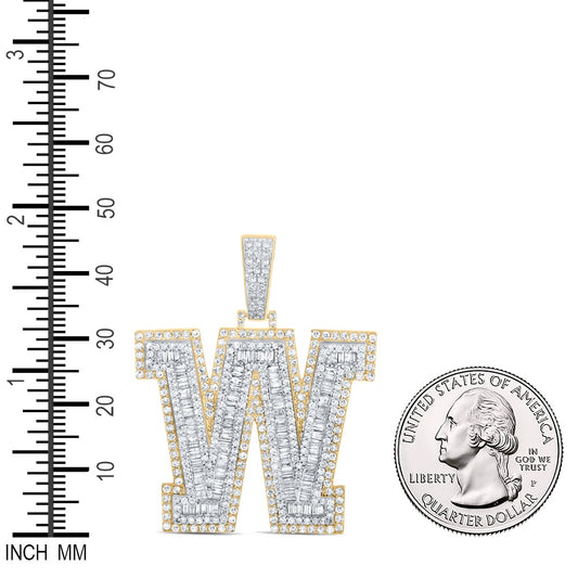 3.04 Ctw Natural Diamond Block Initial Letter Alphabet W Pendant in 14k Two-tone Gold