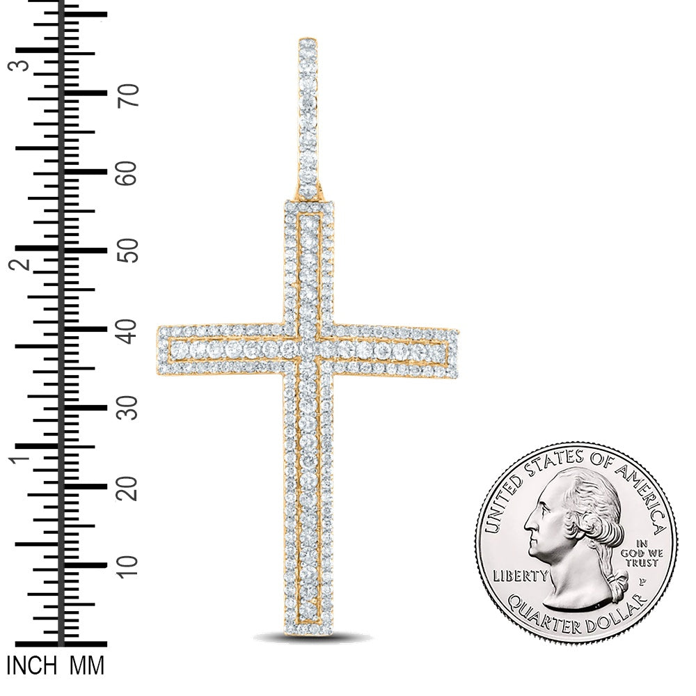 3.97 Ctw Natural Diamond Cluster Cross Religious Charm Pendant in 10k Yellow Gold