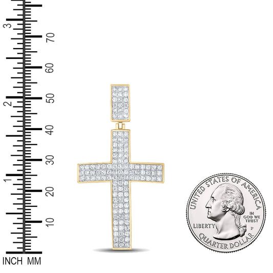 1.96 Ctw Natural Diamond Cluster Cross Religious Pendant in 10k Yellow Gold