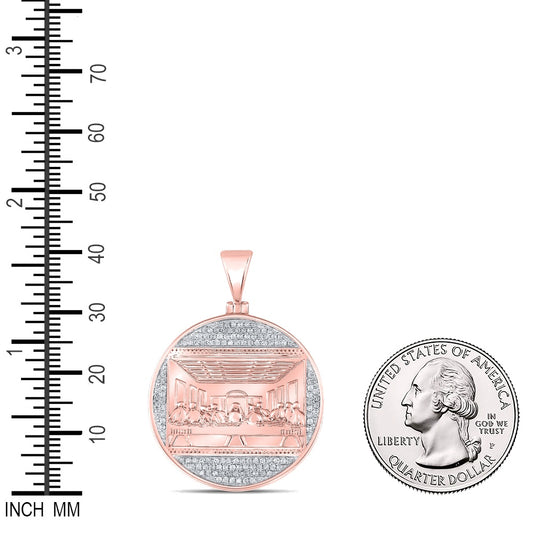 0.5 Ctw Natural Diamond Last Supper Jesus Medallion Pendant in 10k Rose Gold