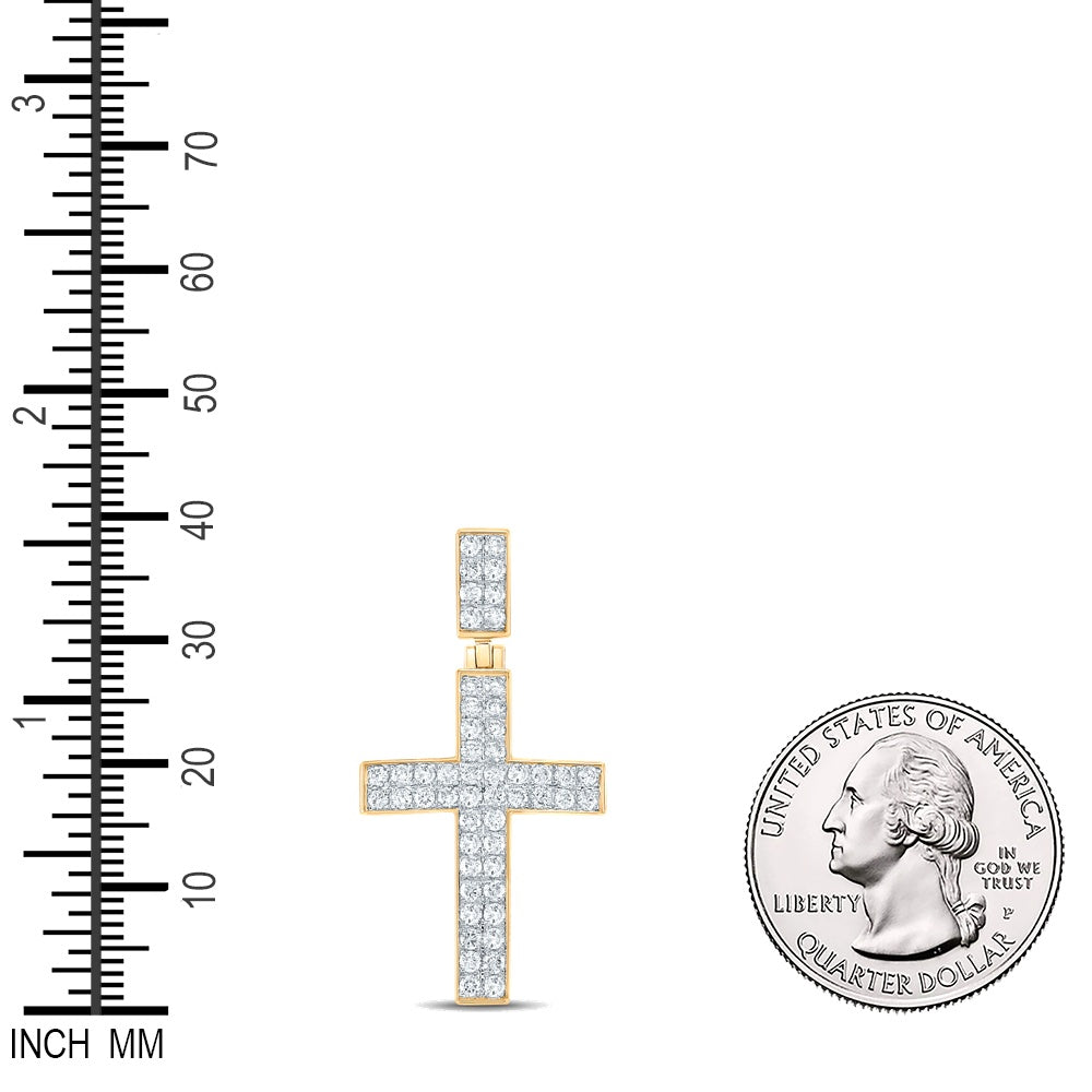 1.07 Ctw Natural Diamond Cluster Cross Religious Pendant in 10k Yellow Gold