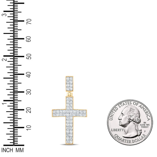 1.07 Ctw Natural Diamond Cluster Cross Religious Pendant in 10k Yellow Gold