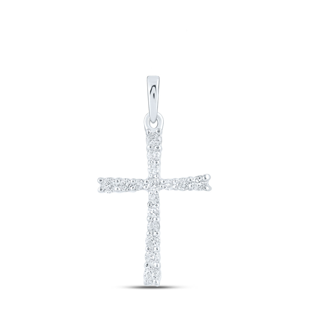 0.16 Ctw Natural Diamond Cross Religious Pendant in 10k White Gold