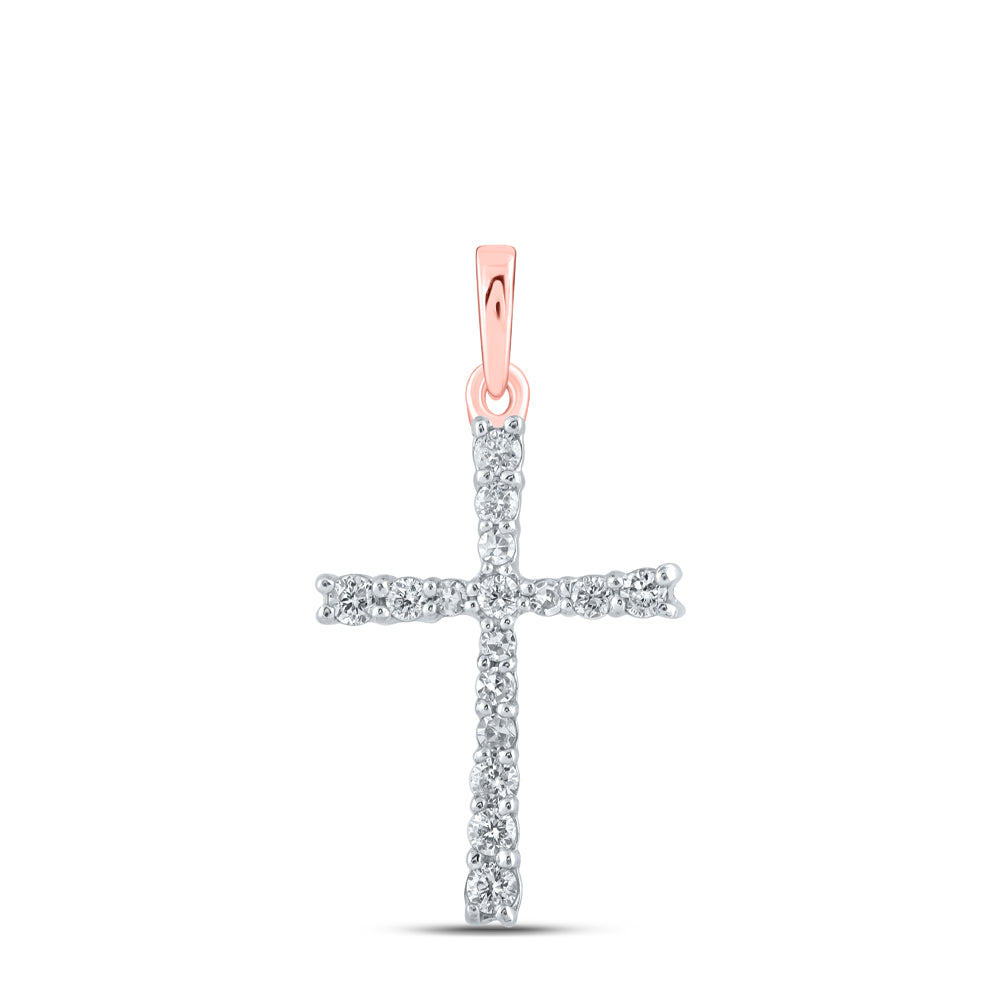 0.17 Ctw Natural Diamond Cross Religious Pendant in 10k Rose Gold