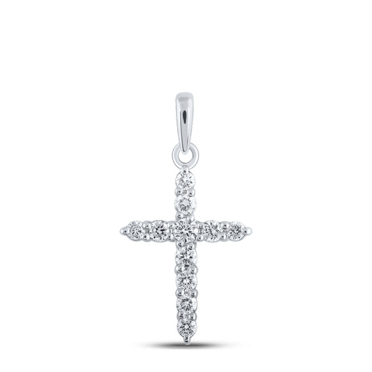 0.21 Ctw Natural Diamond Cross Religious Pendant in 10k White Gold
