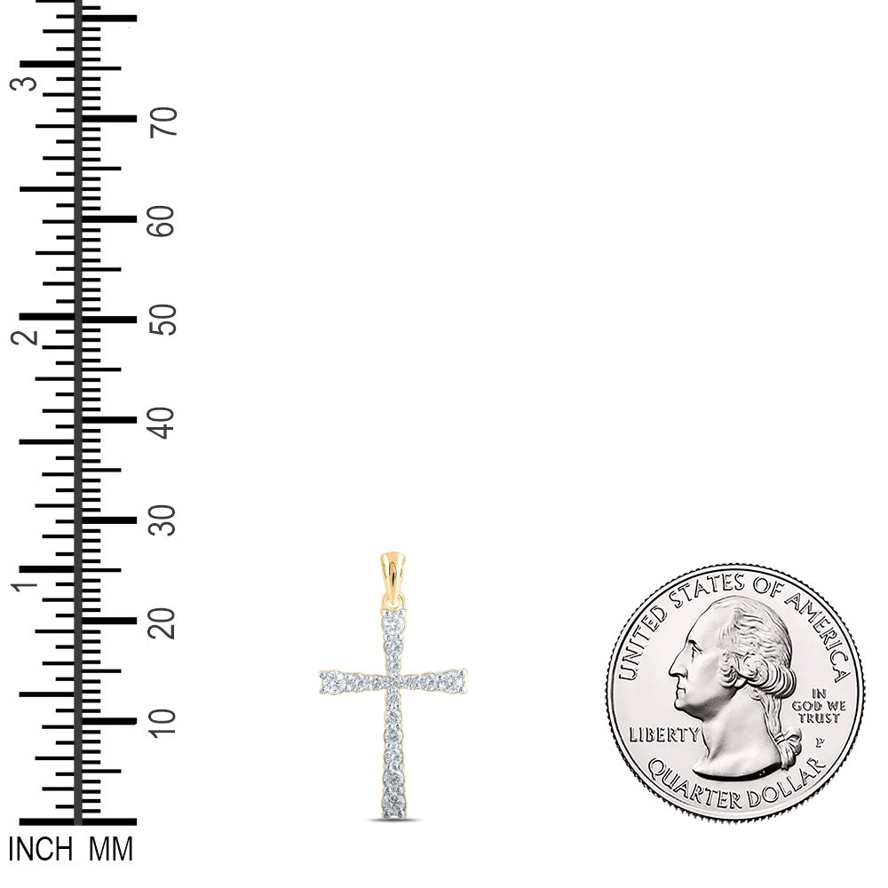 0.38 Ctw Natural Diamond Cross Fashion Cross Pendant in 10k Yellow Gold