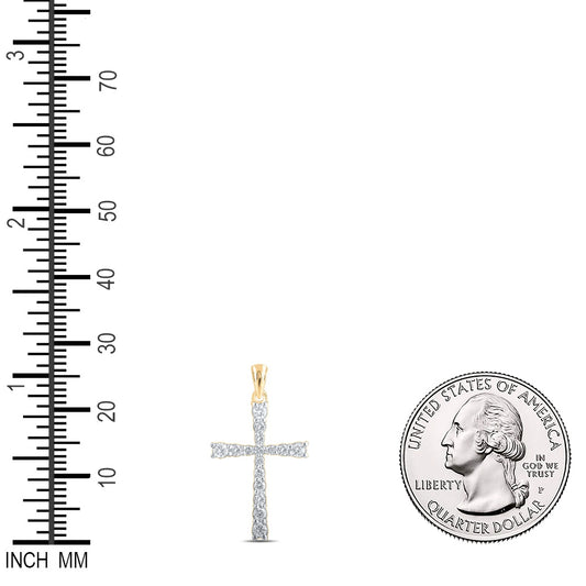 0.38 Ctw Natural Diamond Cross Fashion Cross Pendant in 10k Yellow Gold