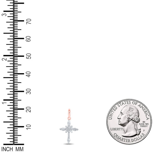 0.16 Ctw Natural Diamond Cross Religious Pendant in 10k Rose Gold