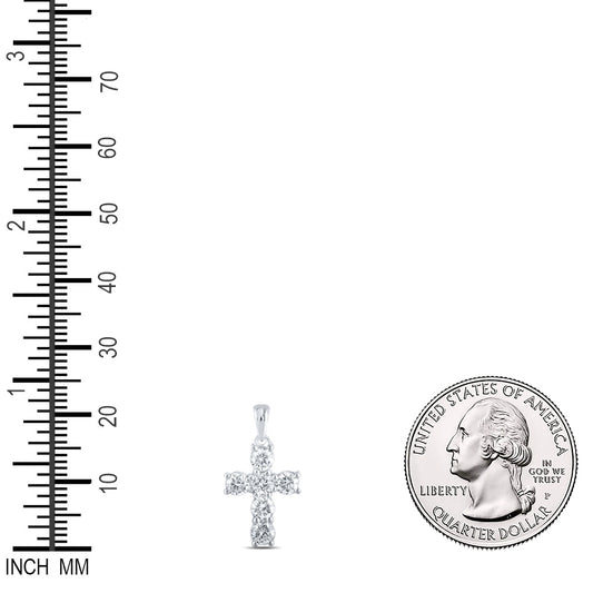 1.01 Ctw Natural Diamond Tennis Cross Pendant in 10k White Gold