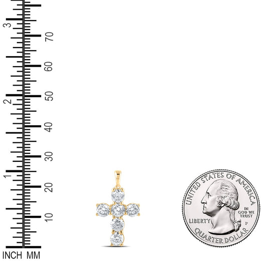 2.41 Ctw Natural Diamond One Row Cross Religious Pendant in 10k Yellow Gold