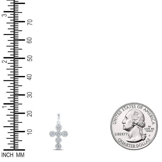 0.27 Ctw Natural Diamond Flower Cross Pendant in 10k White Gold